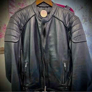 VNTG Men's Black Leather Moto Jacket by Power Trip